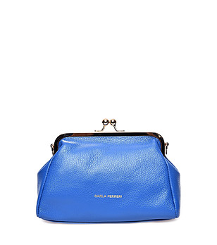 Синя дамска клъч чанта от естествена кожа Oliana снимка