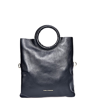 Черна дамска чанта от естествена кожа с несесер Ambala снимка