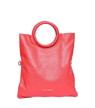 Дамска кожена чанта в червено Indiasa снимка