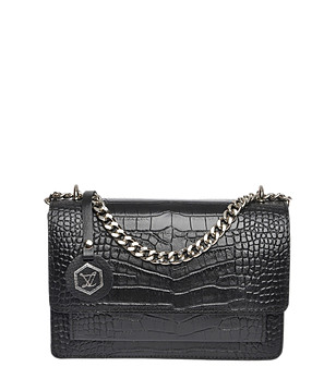 Черна дамска кожена чанта с релеф Reia снимка