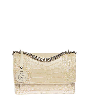 Светлобежова дамска кожена чанта с релеф Reia снимка