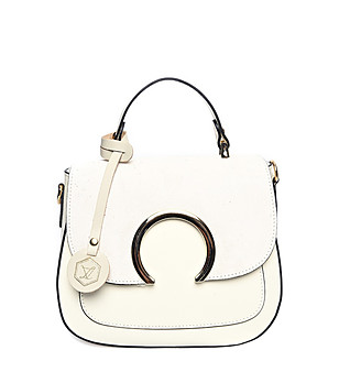 Бежова дамска кожена чанта със златист детайл Ardelia снимка