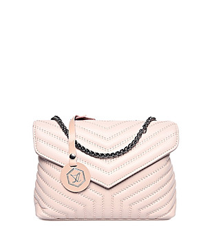 Малка дамска кожена чанта в нюанс на цвят пудра Telmia снимка