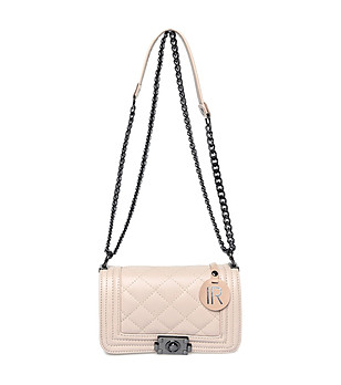 Кожена чанта с ромбовидни шевове Adele в цвят пудра снимка