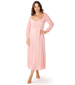 Дълга нощница в розов нюанс с дантела Mona снимка