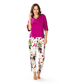 Памучна дамска пижама в циклама и бяло Neoli снимка