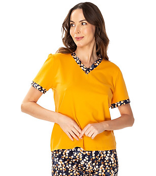 Дамско памучно горнище на пижама в цвят горчица Karimа снимка