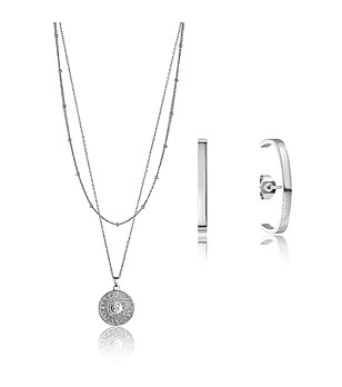 Сребрист комплект от колие и обеци Brie  снимка