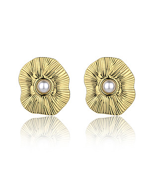 Златисти дамски обеци с перла Zephyra снимка