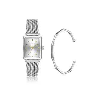 Сребрист дамски комплект от часовник и гривна Isaure снимка