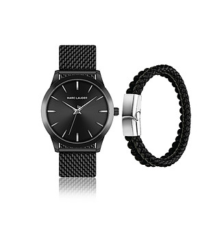 Мъжки комплект от гривна и часовник в черно Perth  снимка