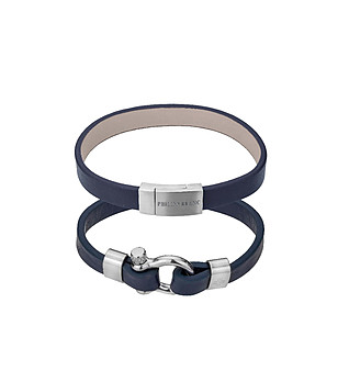 Мъжки комплект от две кожени тъмносини гривни Paul снимка