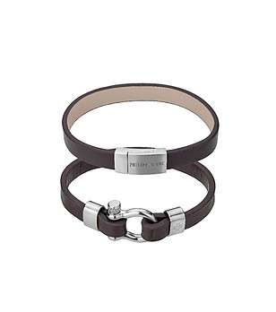 Комплект от две кожени тъмнокафяви гривни Paul снимка