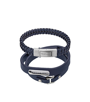 Комплект тъмносини гривни от естествена кожа Andreas снимка