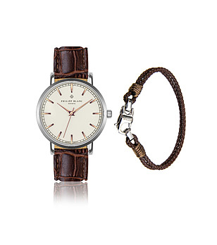 Комплект от часовник и гривна в тъмнокафяво Brown croco снимка