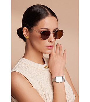 Слънчеви очила със златиста метална рамка и кафяви лещи GALAVANT снимка