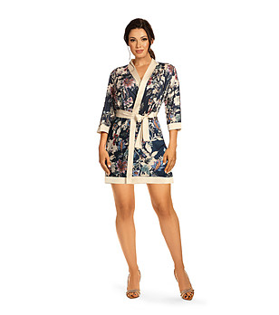 Тъмносин дамски халат с флорален принт EWONA снимка