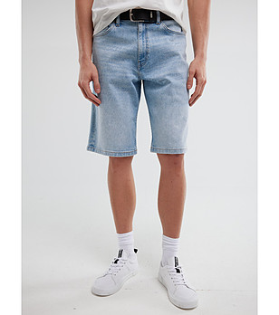 Светлосини мъжки памучни къси дънки Aleksy снимка