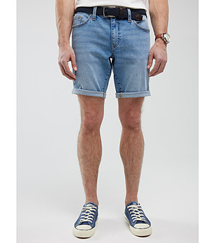 Светлосини мъжки памучни къси дънки ADEN снимка