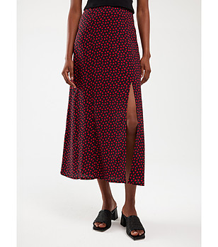 Черна пола с принт червени сърца DELUNI  снимка