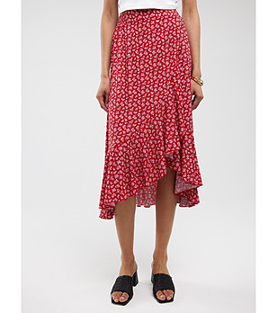 Червена асиметрична пола с фин флорален принт TYLA  снимка