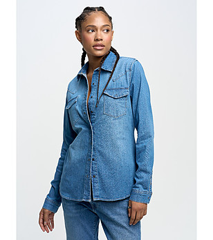 Светлосиня памучна дънкова риза Norra снимка