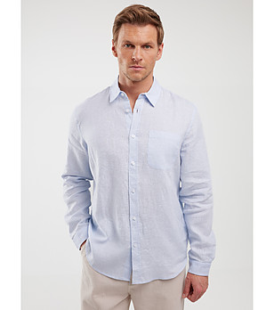 Светлосиня ленена мъжка риза JIANIS снимка