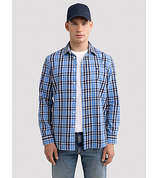 Синя памучна мъжка риза на каре MERTELIN снимка