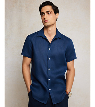 Тъмносиня мъжка ленена риза LINERS снимка