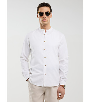 Мъжка риза в бяло от лен и памук JANEW снимка