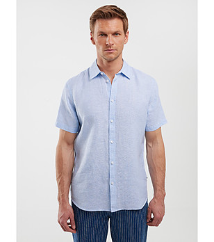 Светлосиня мъжка ленена риза LINERSO снимка