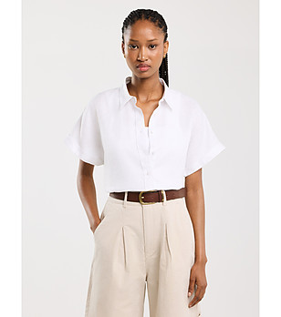 Дамска ленена риза в бяло RIORE снимка