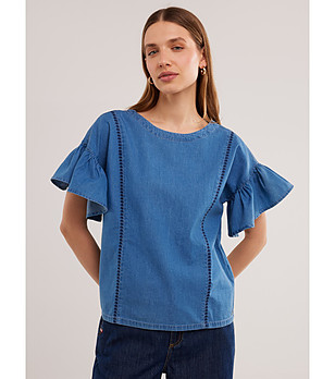 Памучна синя дамска блуза LEONTINA снимка