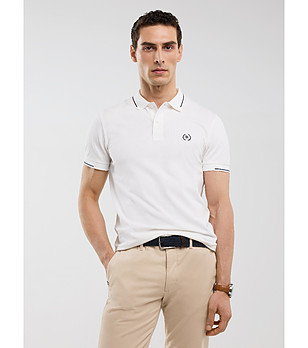 Бяла памучна мъжка блуза с яка POLIAN снимка