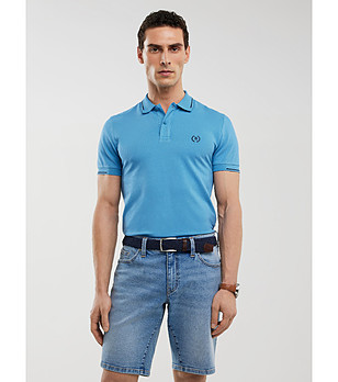 Памучна мъжка блуза в синьо POLIAN снимка