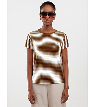 Памучна дамска тениска на райе в екрю и кафяво ZENAIDA снимка