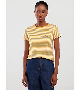 Памучна дамска тениска в бяло и жълто ZENAIDA снимка