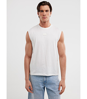 Бяла памучна мъжка тениска без ръкави Irrer снимка