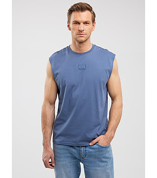 Синя памучна мъжка тениска без ръкави IRRER  снимка