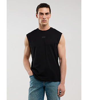 Черна памучна мъжка тениска без ръкави Irrer снимка