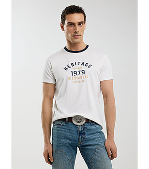 Памучна мъжка тениска в бяло с щампа Jaros снимка