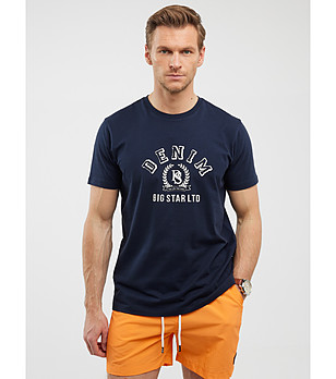 Памучна мъжка тъмносиня тениска BESTER  снимка