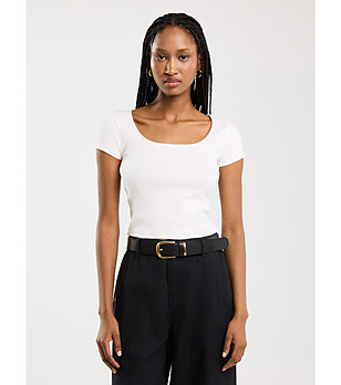 Памучна дамска бяла тениска MISSA снимка