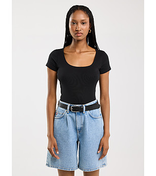 Черна памучна дамска тениска MISSA снимка