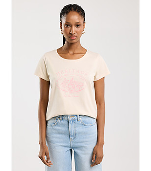 Дамска памучна тениска в цвят крем Alota снимка