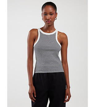 Памучен топ на райе в тъмносиньо и бяло LIVIA снимка