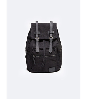 Черна раница от памук и естествена кожа Valdi снимка