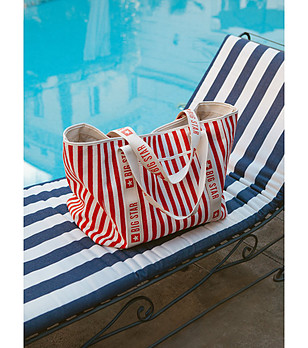 Плажна чанта в цвят крем и червено Mavia снимка