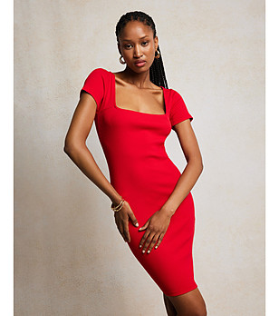 Червена памучна рокля FELICE снимка