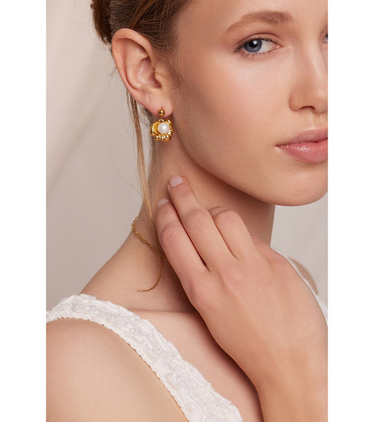 Дамски златисти обеци с перла Oceira снимка